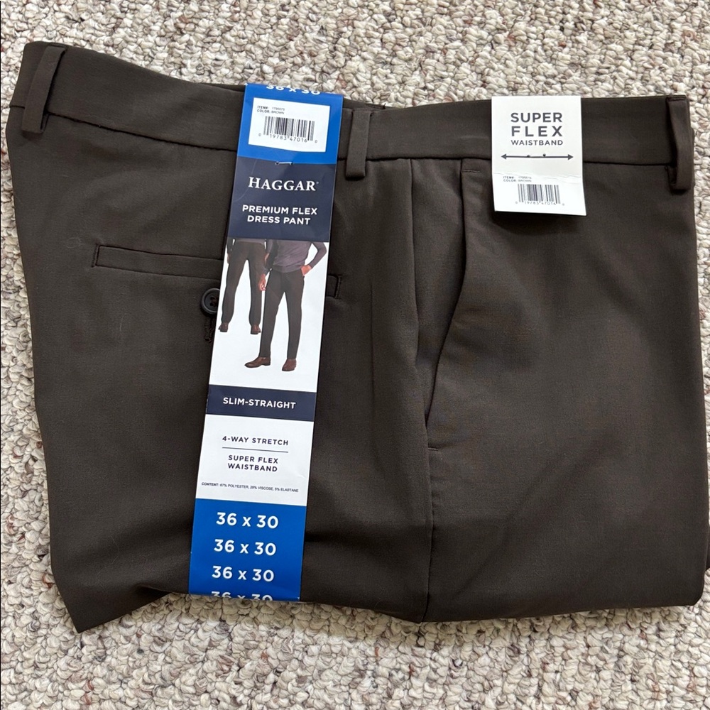 Haggar Flex Waistband Pants - Dark Brown